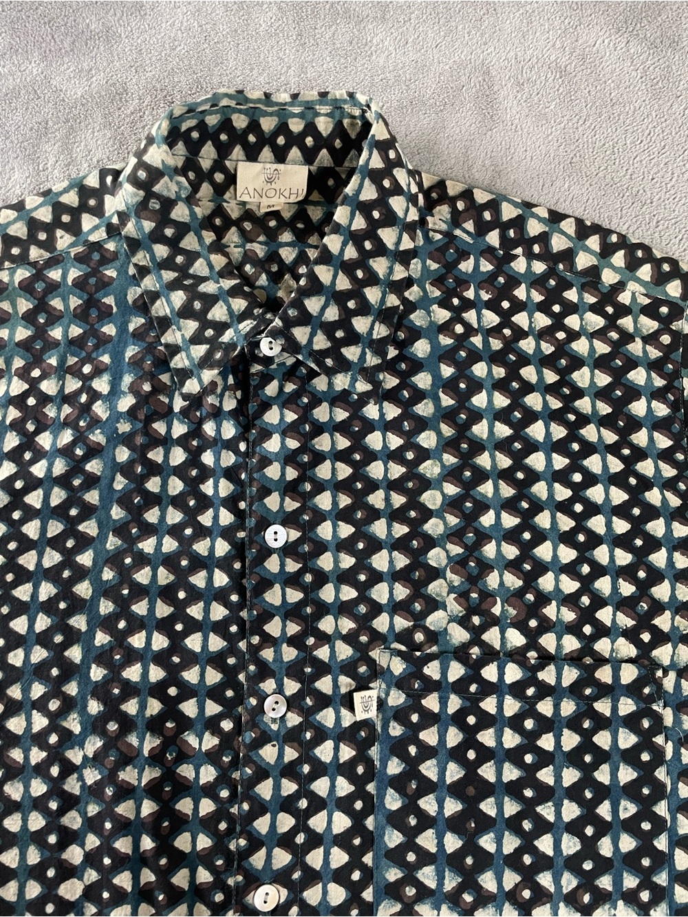 Anokhi Shirt Mens Medium Geometric Stripes Print Short Sleeve Button Down